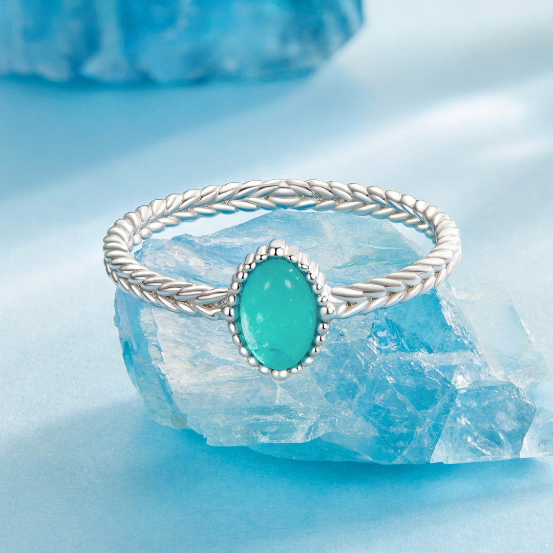 925 Sterling Silver &amp; White Gold Plated Amazonite Ring Size 6 for Women