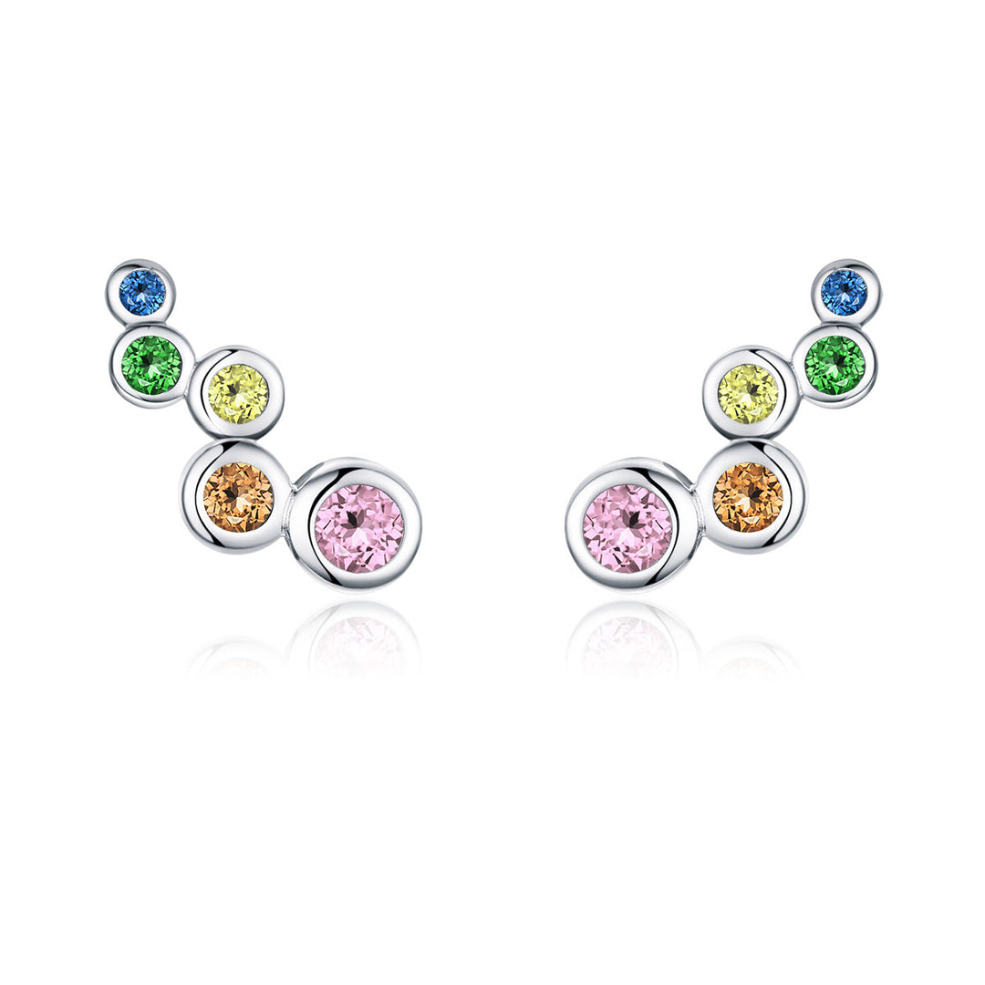 925 Sterling Silver Earrings with Pavé Setting CZ, 0.5x1.2 cm for Women