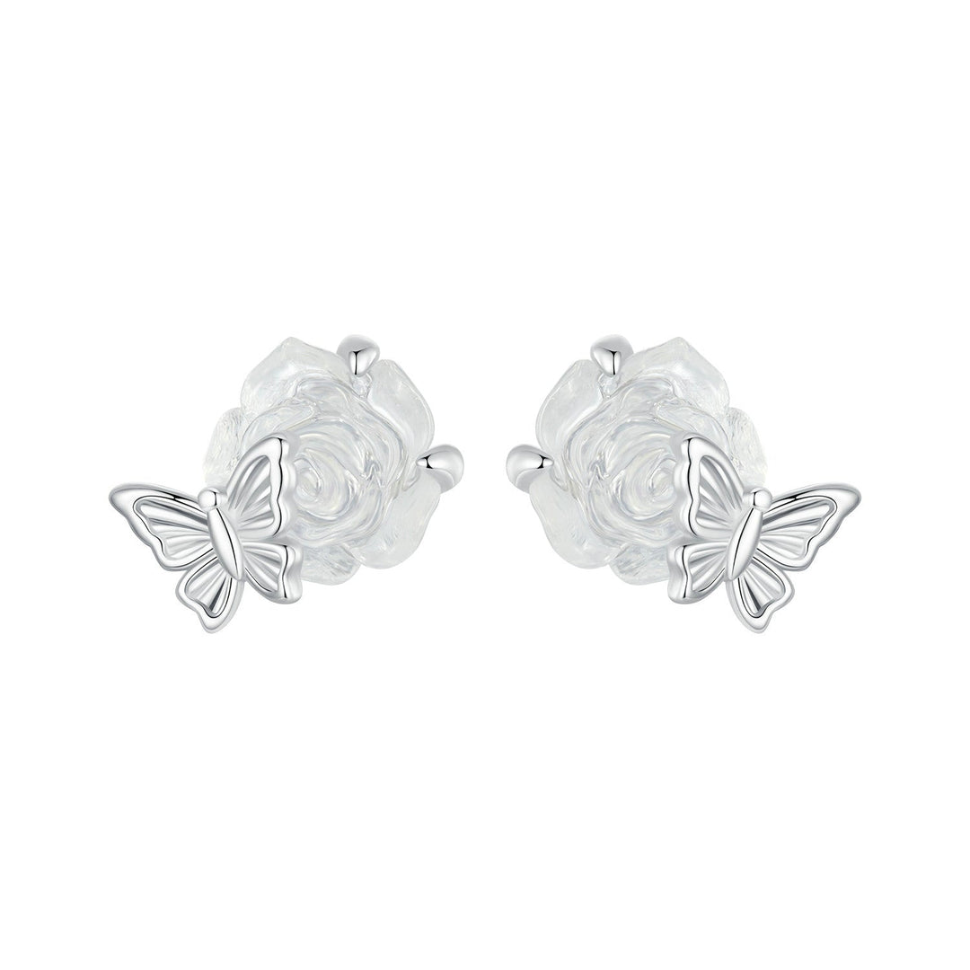 925 Sterling Silver White Gold Plated Resin Earrings 8x10mm for Women