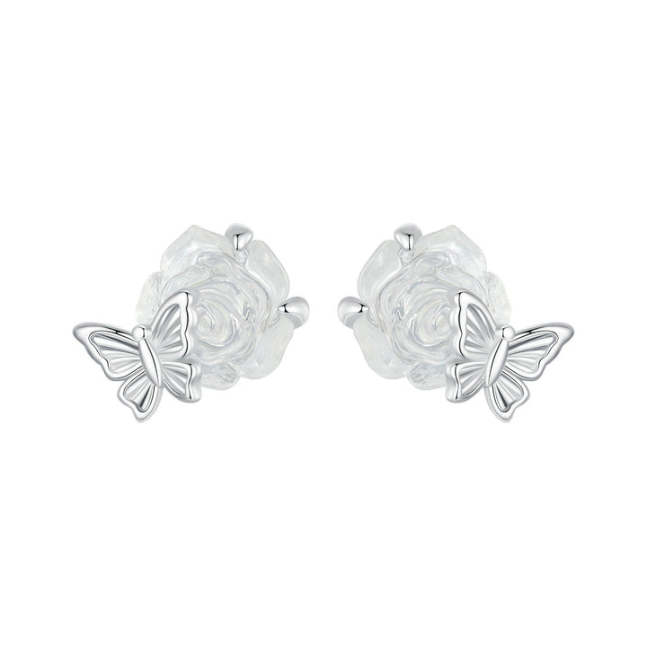 925 Sterling Silver White Gold Plated Resin Earrings 8x10mm for Women