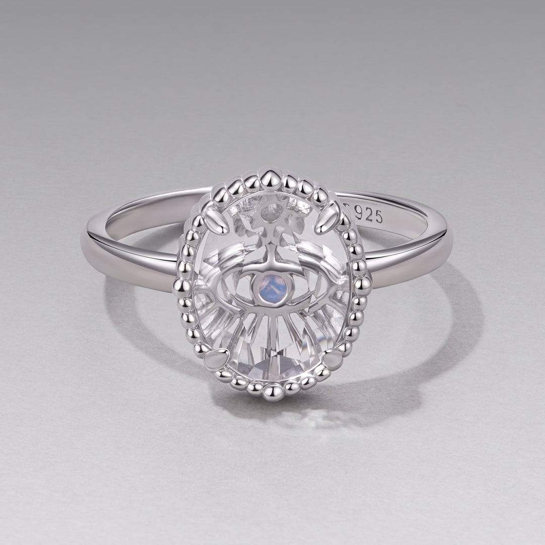 925 Sterling Silver Ring with Transparent Glass &amp; Nano Opal, Width 0.18cm, Style E, for Women
