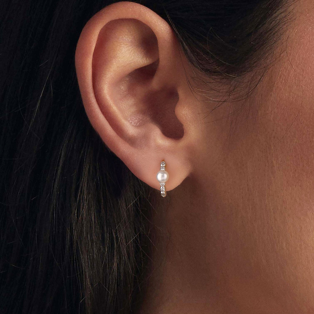 925 Sterling Silver White Gold Plated Moissanite &amp; Pearl Earrings for Women
