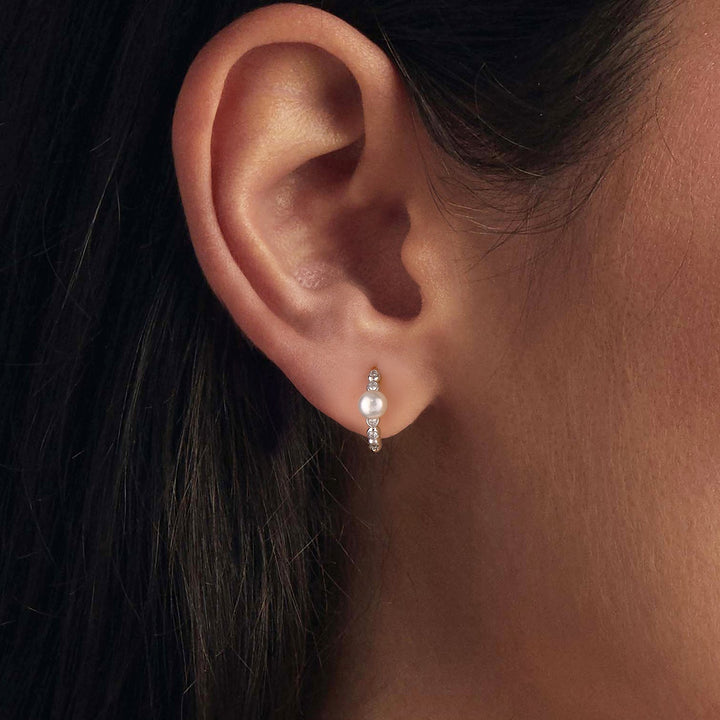 925 Sterling Silver White Gold Plated Moissanite &amp; Pearl Earrings for Women