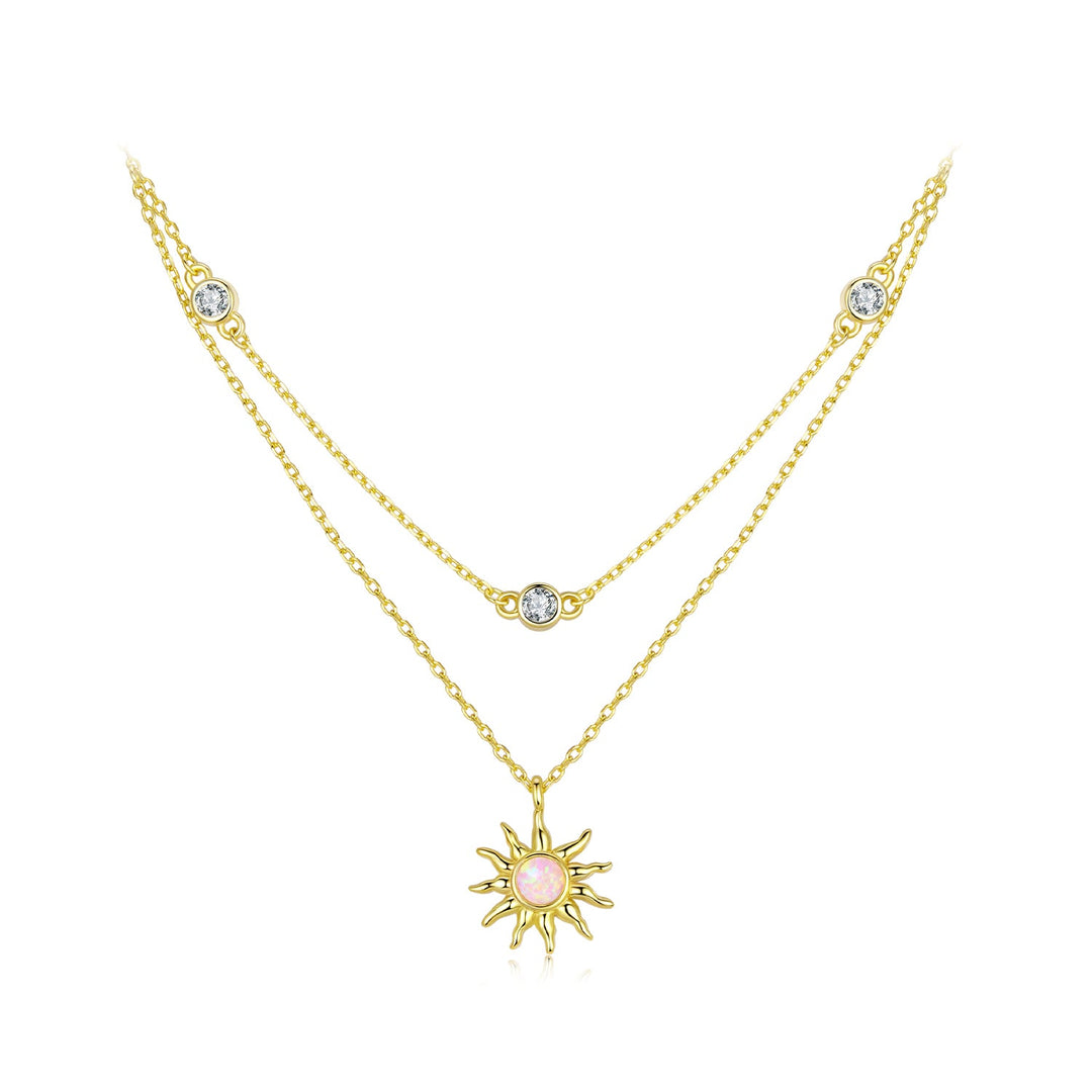 925 Sterling Silver Necklace with Synthetic Opal and CZ, 44cm Adjustable, Gold Plated for Women