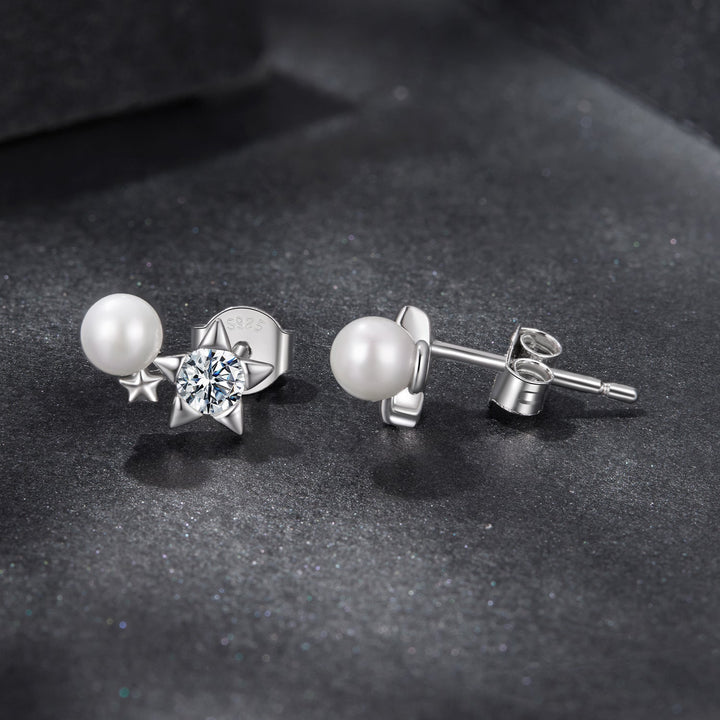 925 Sterling Silver 0.20 Carat Moissanite Earrings with Synthetic Pearl for Women
