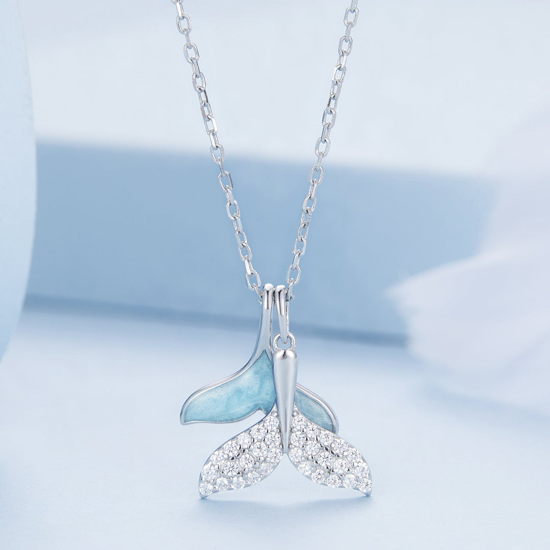 925 Sterling Silver Necklace with CZ &amp; Enamel - 40+5cm Length, Fishtail Design for Women