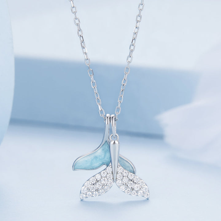 925 Sterling Silver Necklace with CZ &amp; Enamel - 40+5cm Length, Fishtail Design for Women