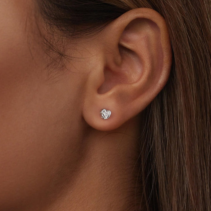 925 Sterling Silver Earrings with Plated White Gold &amp; Pavé Setting CZ, 0.5cm for Women