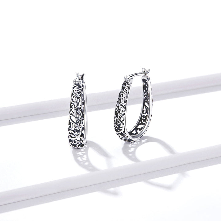 925 Sterling Silver Earrings 2.3*0.4cm Oxidized Silver for Women