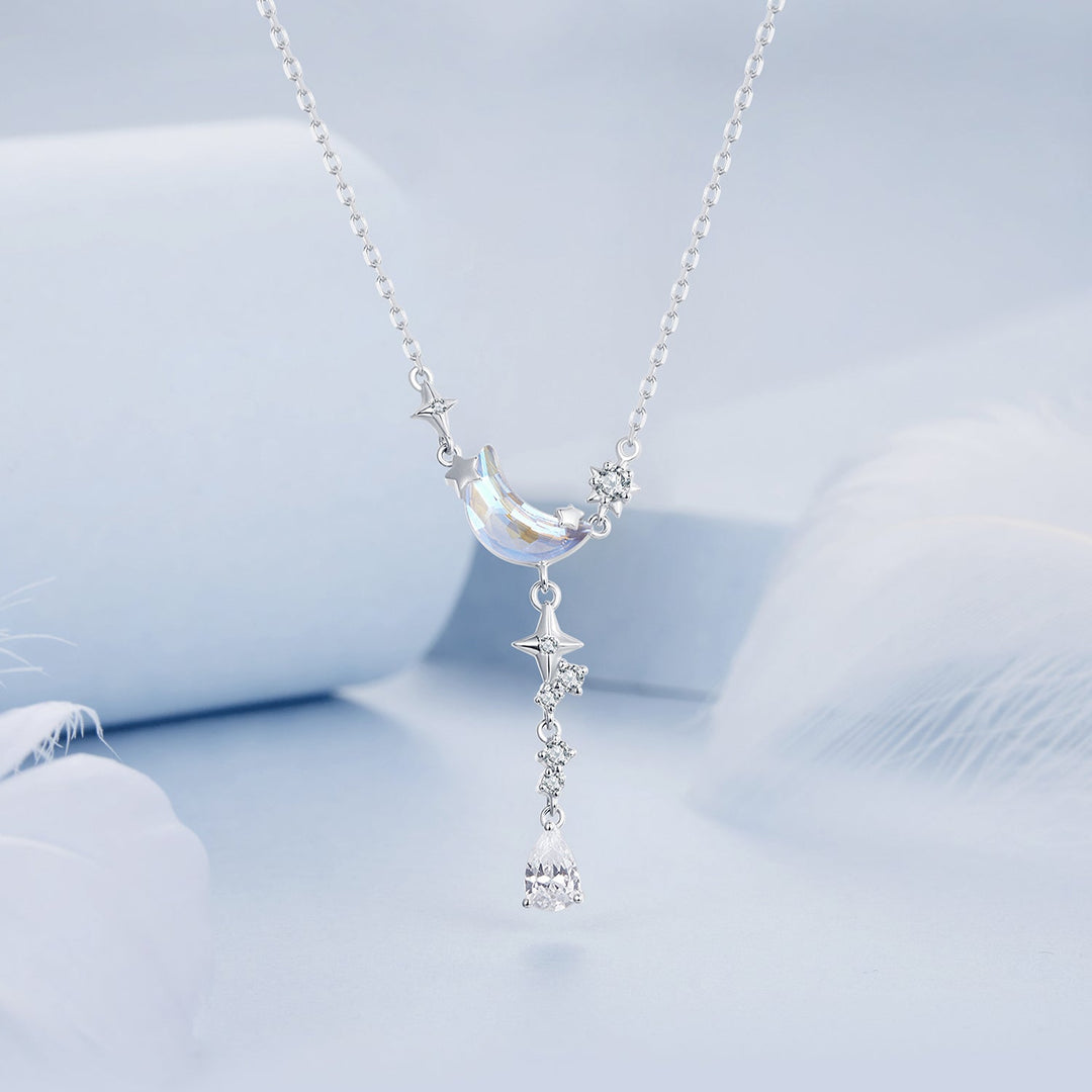 925 Sterling Silver Pendant Necklace with CZ and Transparent Glass for Women