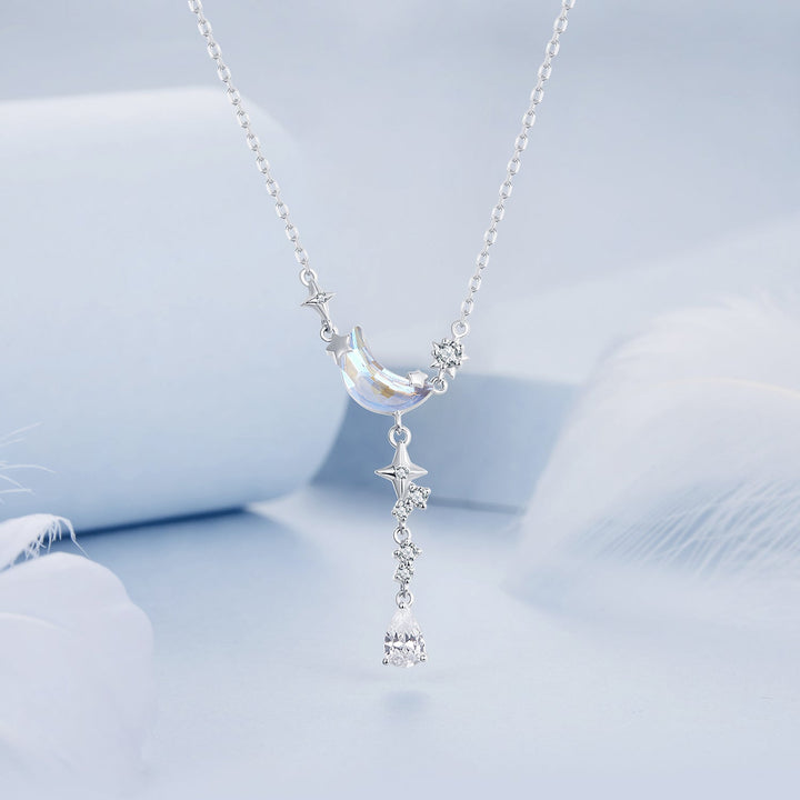 925 Sterling Silver Pendant Necklace with CZ and Transparent Glass for Women