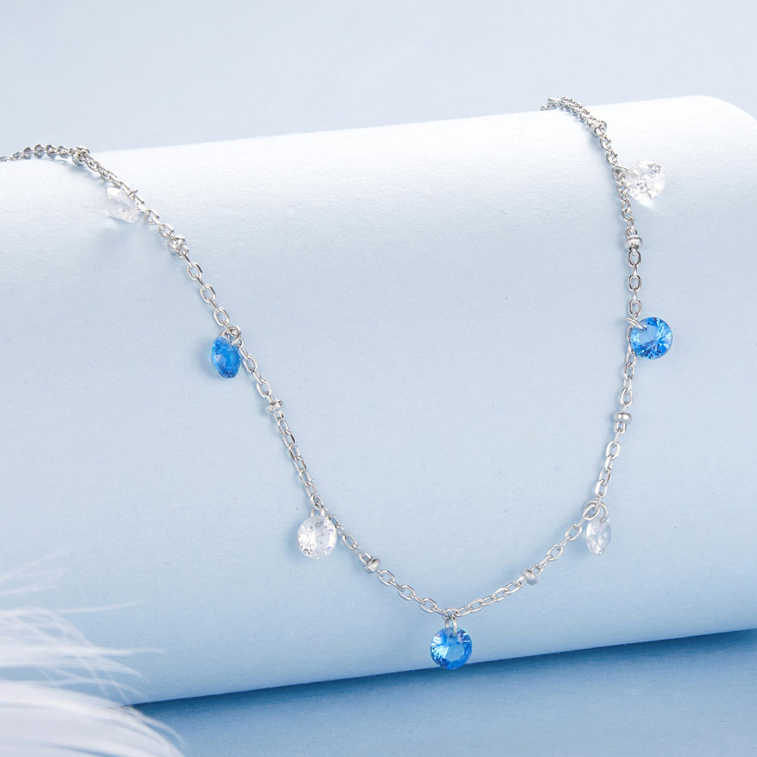 925 Sterling Silver &amp; White Gold Plated Adjustable Layered CZ Necklace for Women