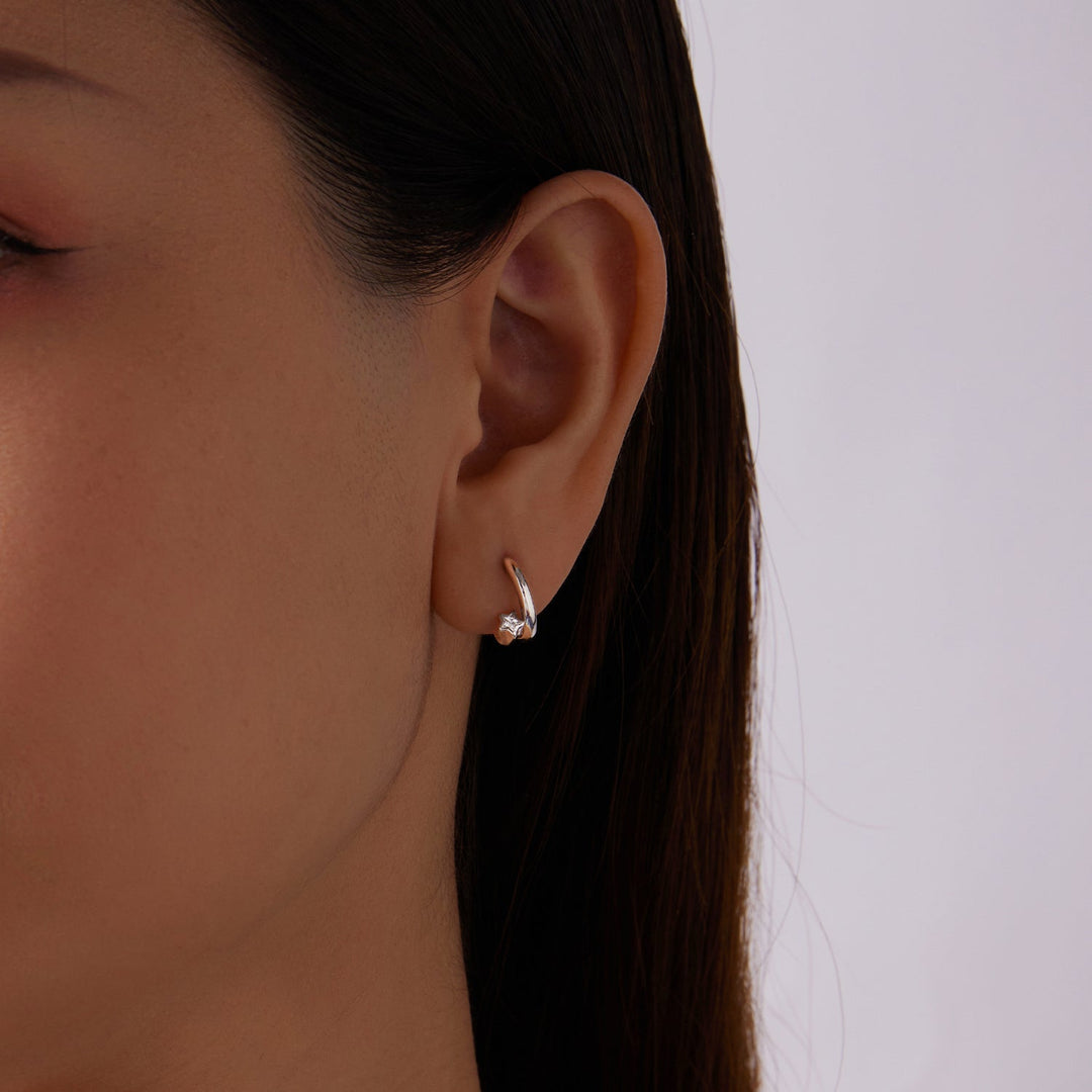 925 Sterling Silver Earrings with White Gold Plating and CZ