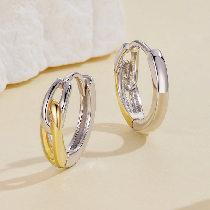 925 Sterling Silver Earrings for Women - 1.4x0.4cm - White Gold and Gold Plated