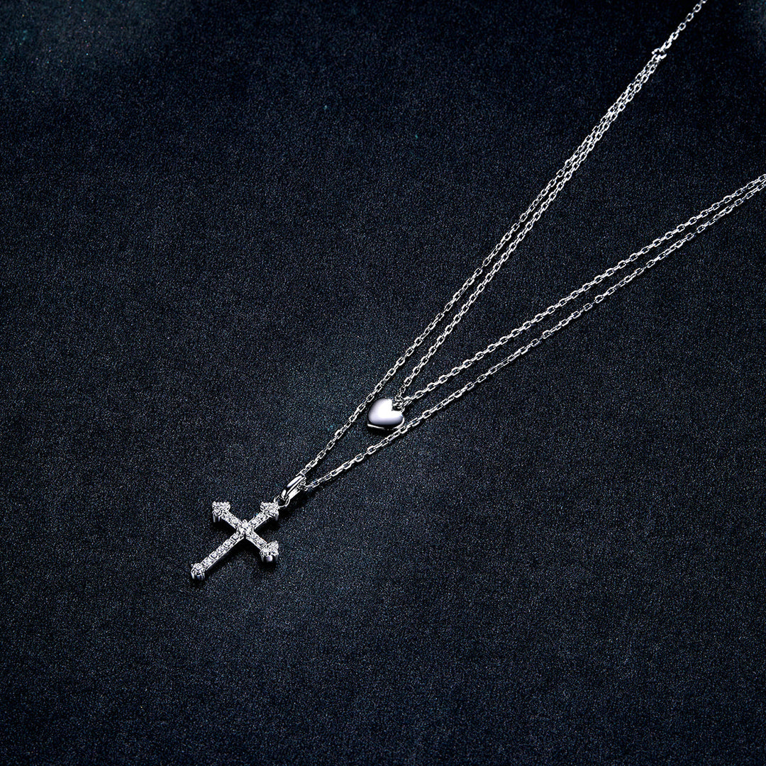 925 Sterling Silver Adjustable Platinum Plated Necklace with CZ - 1.4cm for Women
