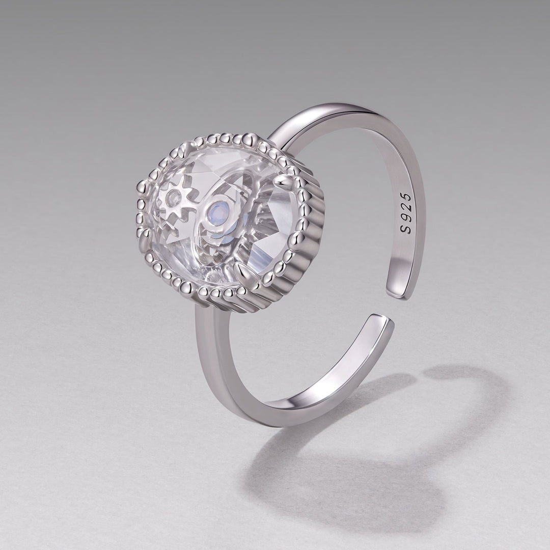 925 Sterling Silver Ring with Transparent Glass &amp; Nano Opal, Width 0.18cm, Style E, for Women