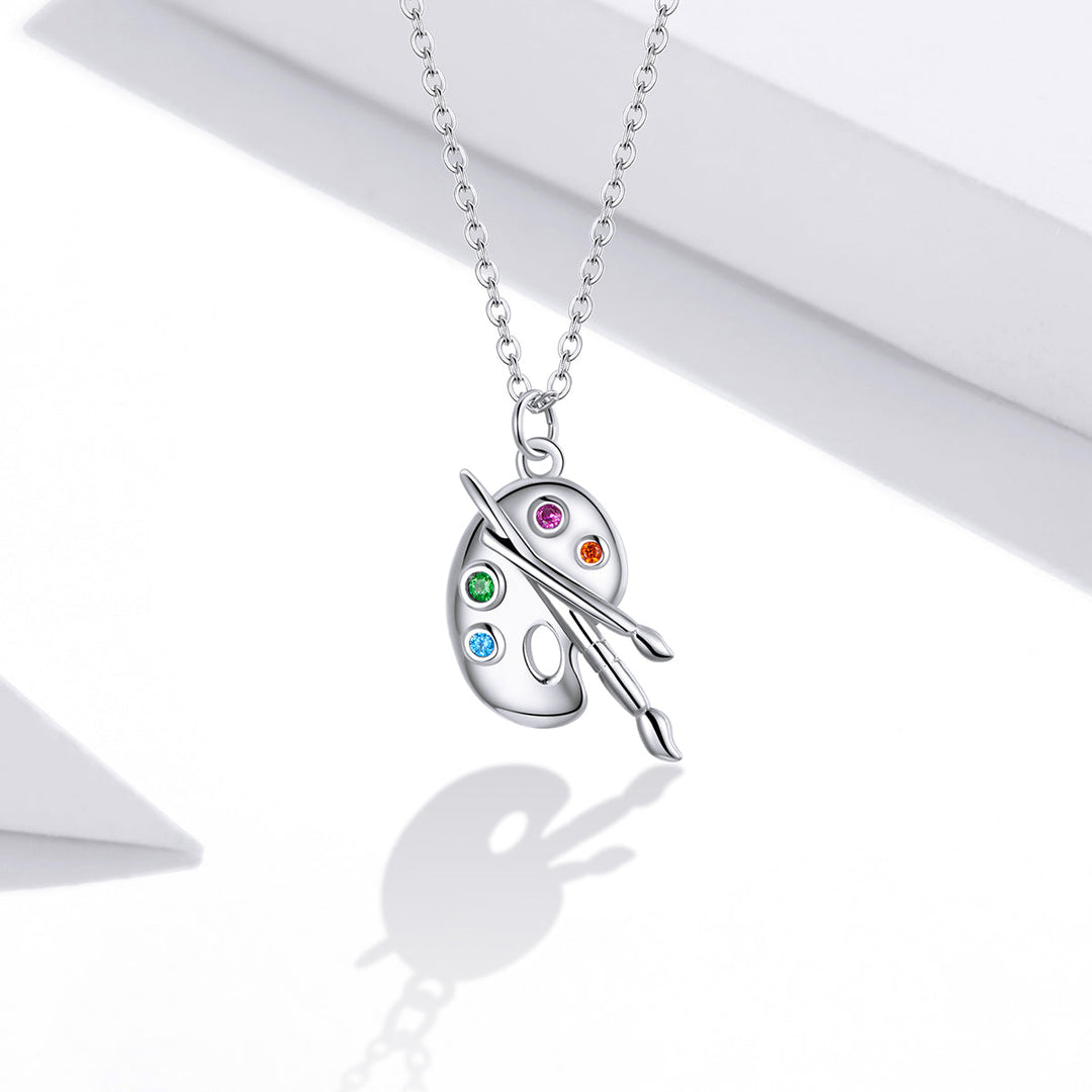 925 Sterling Silver Adjustable Pendant Necklace with CZ in Platinum Finish