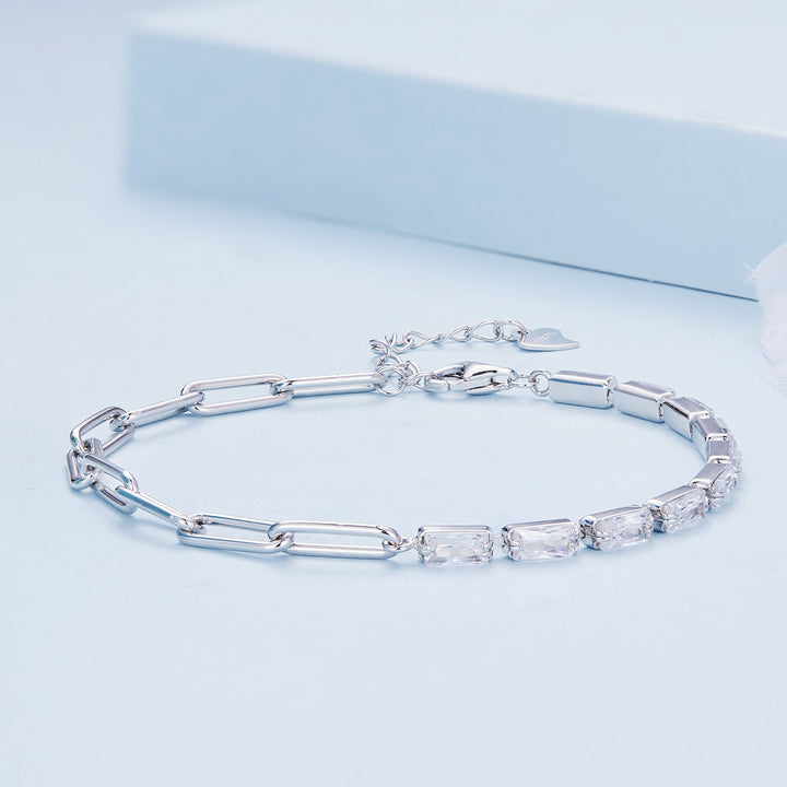 925 Sterling Silver Pavé Setting CZ Bracelet with Platinum Plating, Adjustable 14.5+3cm, for Women