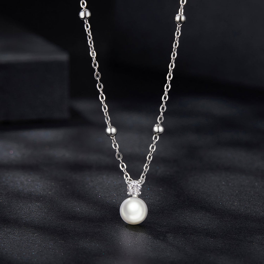 925 Sterling Silver Moissanite and Freshwater Pearl Necklace 40+5cm for Women