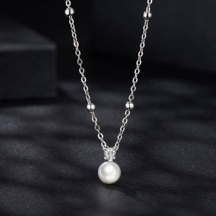 925 Sterling Silver Moissanite and Freshwater Pearl Necklace 40+5cm for Women