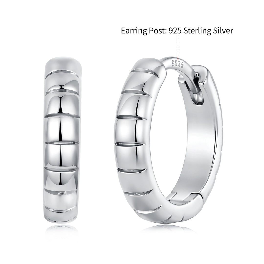 925 Silver White Gold Plated 1.4 x 0.3 cm Hoop Earrings for Women