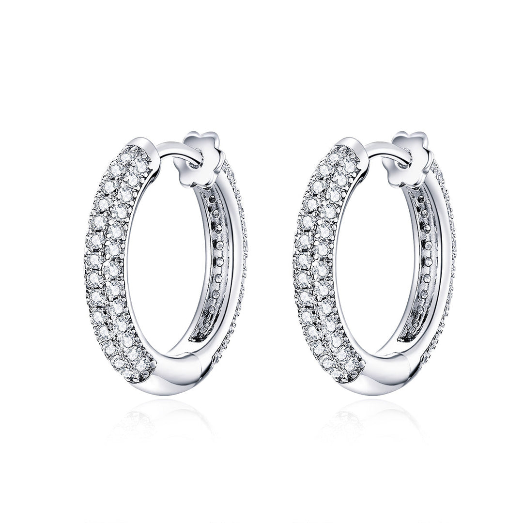 925 Sterling Silver &amp; Plated Platinum Pavé Setting CZ Earrings