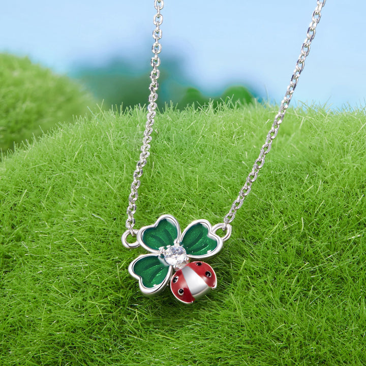925 Sterling Silver Necklace with Enamel, White Gold Plated, 40+5 cm Chain Length, Women&