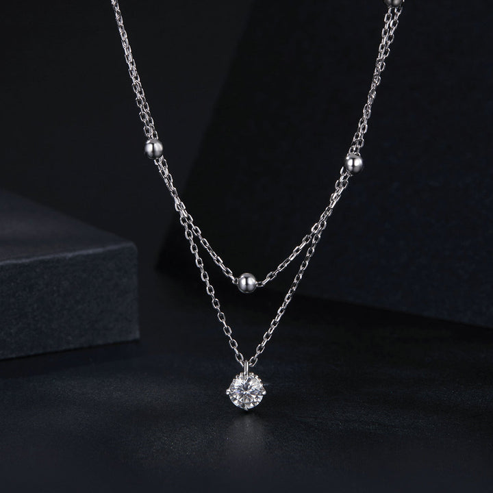 925 Sterling Silver Plated Platinum 5.0mm Moissanite Necklace for Women