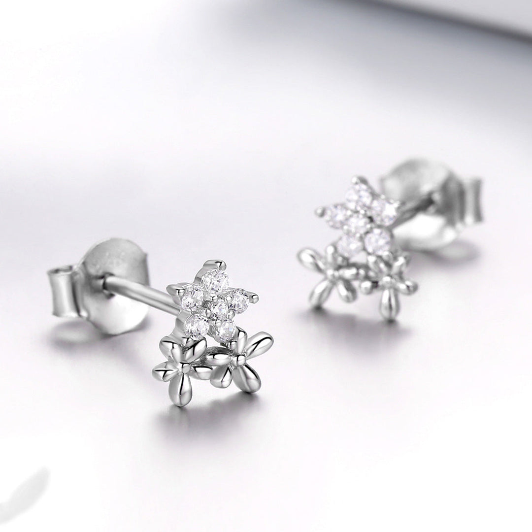 925 Sterling Silver Earrings with CZ in Pavé Setting, 0.6*0.7cm for Women
