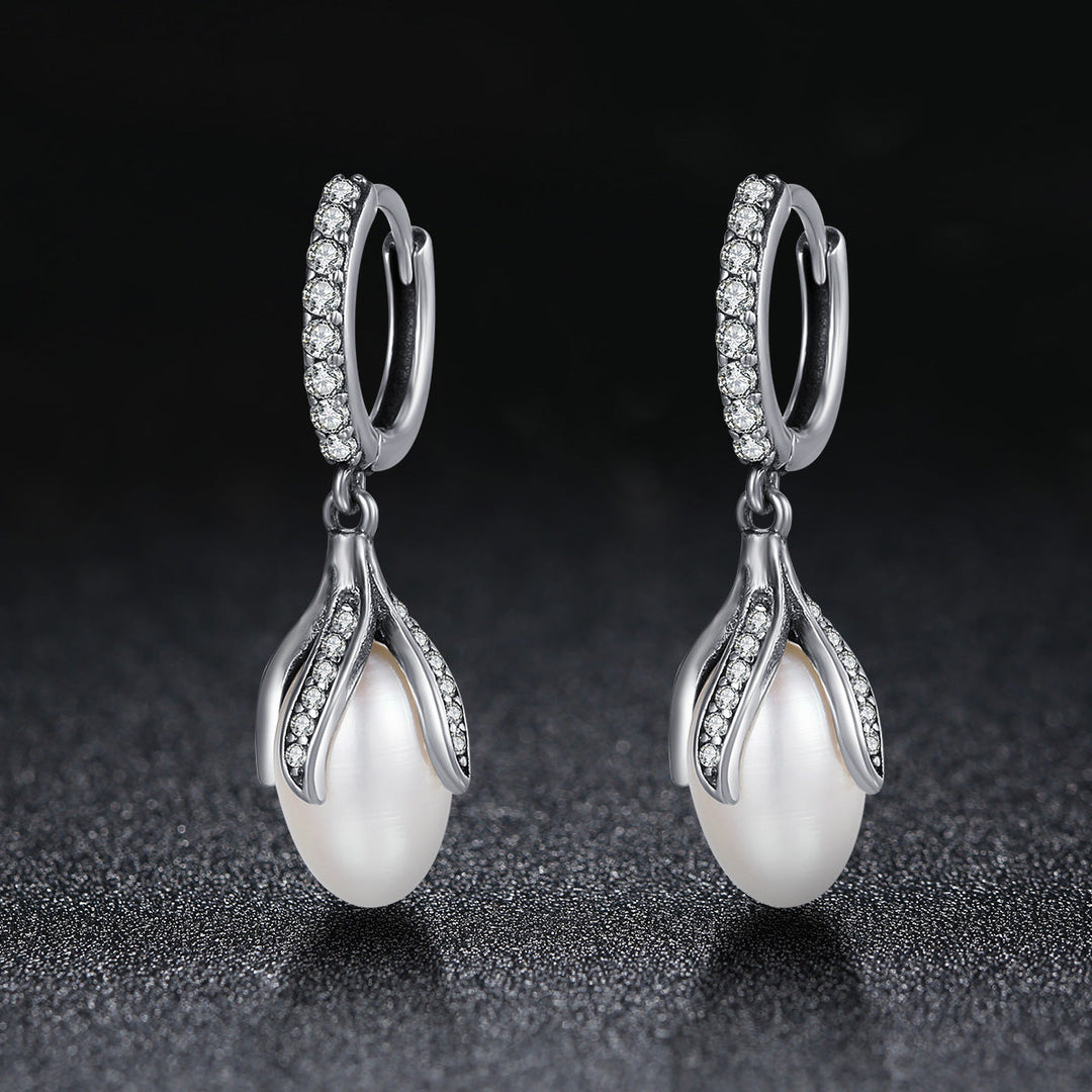 925 Sterling Silver Oxidized Silver Freshwater Pearl Earrings
