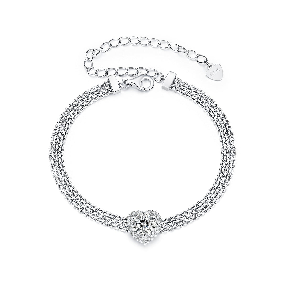 925 Sterling Silver &amp; 1 Carat Moissanite &amp; CZ White Gold Plated Bracelet for Women