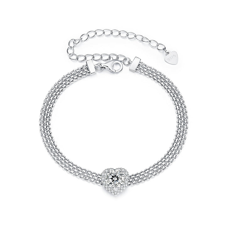 925 Sterling Silver &amp; 1 Carat Moissanite &amp; CZ White Gold Plated Bracelet for Women