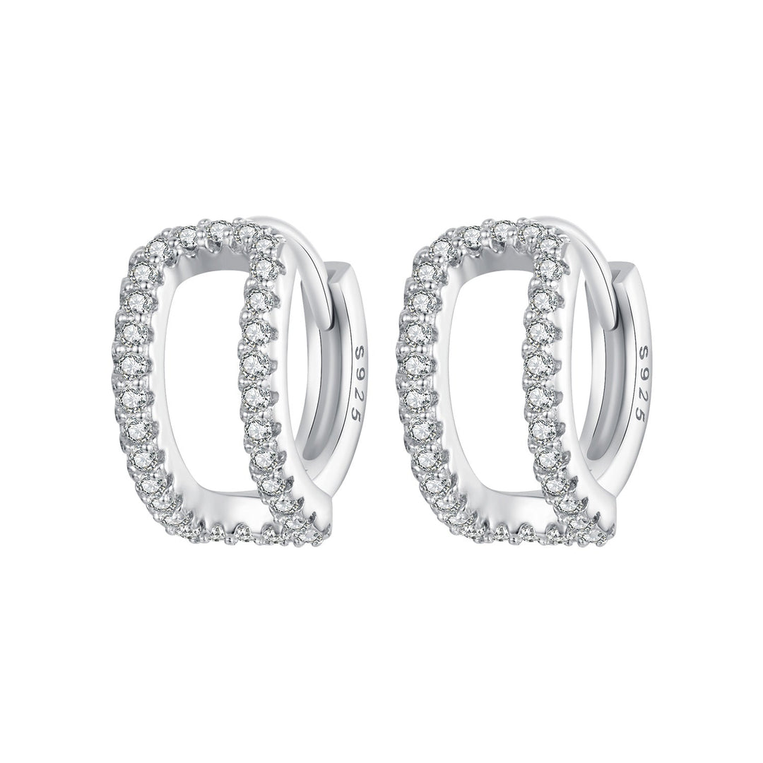 925 Sterling Silver Earrings with White Gold Plating and Pavé Setting CZ for Women