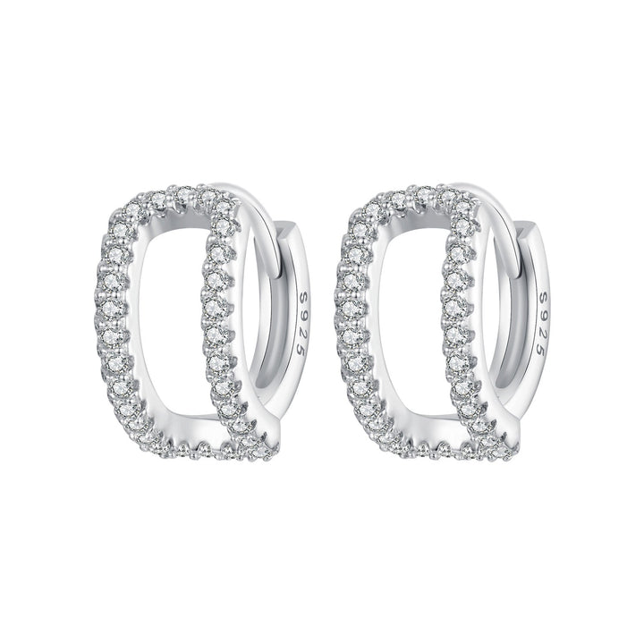 925 Sterling Silver Earrings with White Gold Plating and Pavé Setting CZ for Women