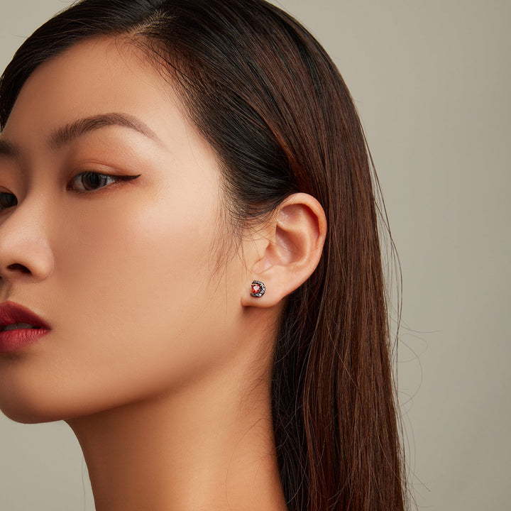 925 Sterling Silver Earrings with Pavé Setting CZ in Black Gold Plating