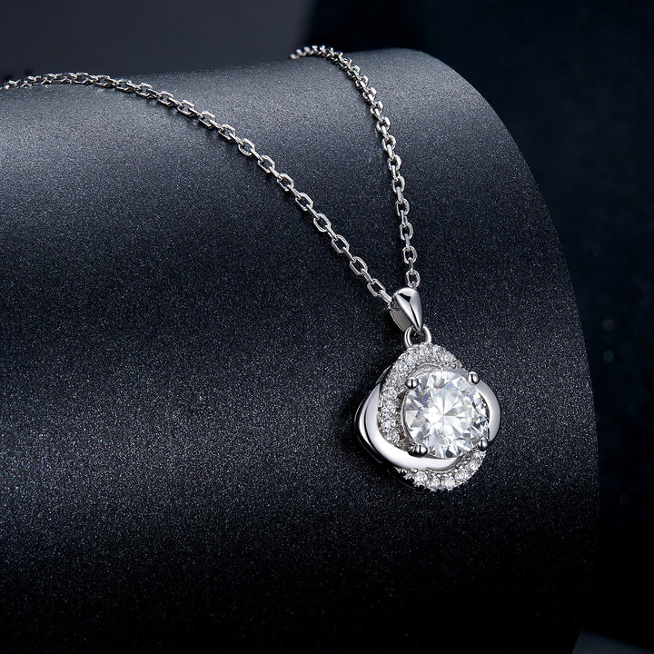 925 Sterling Silver Moissanite Pendant Necklace for Women, 39+5cm, Platinum Plated