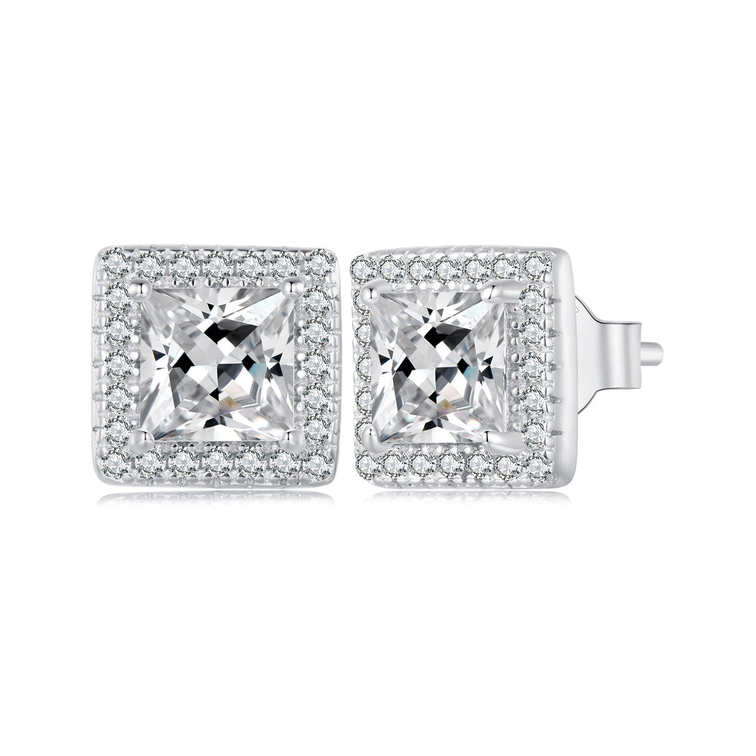 925 Sterling Silver Earrings with Pavé Setting CZ and Platinum Plating.