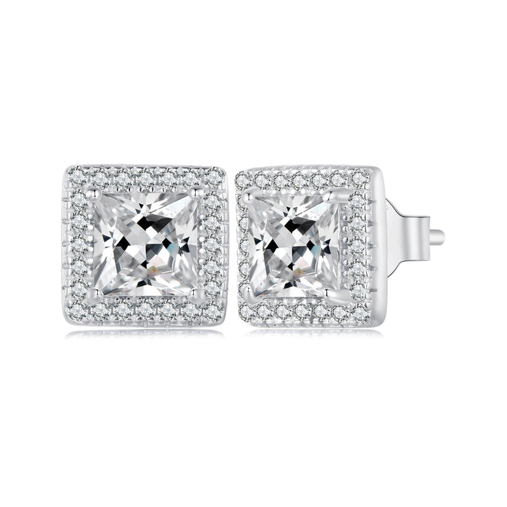925 Sterling Silver Earrings with Pavé Setting CZ and Platinum Plating.