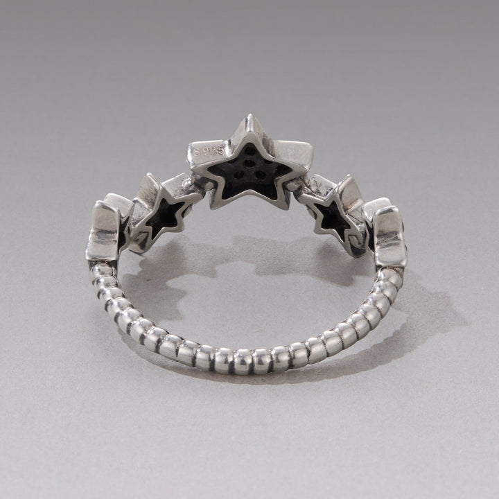 925 Sterling Silver Oxidized Rings with Pavé Setting CZ, Size 6.0 for Women