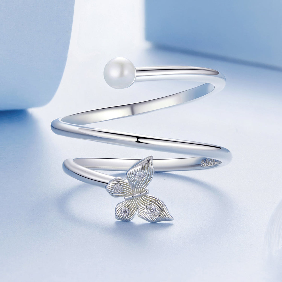 925 Sterling Silver &amp; White Gold Plated Pave Setting CZ &amp; Natural Pearl Ring for Women
