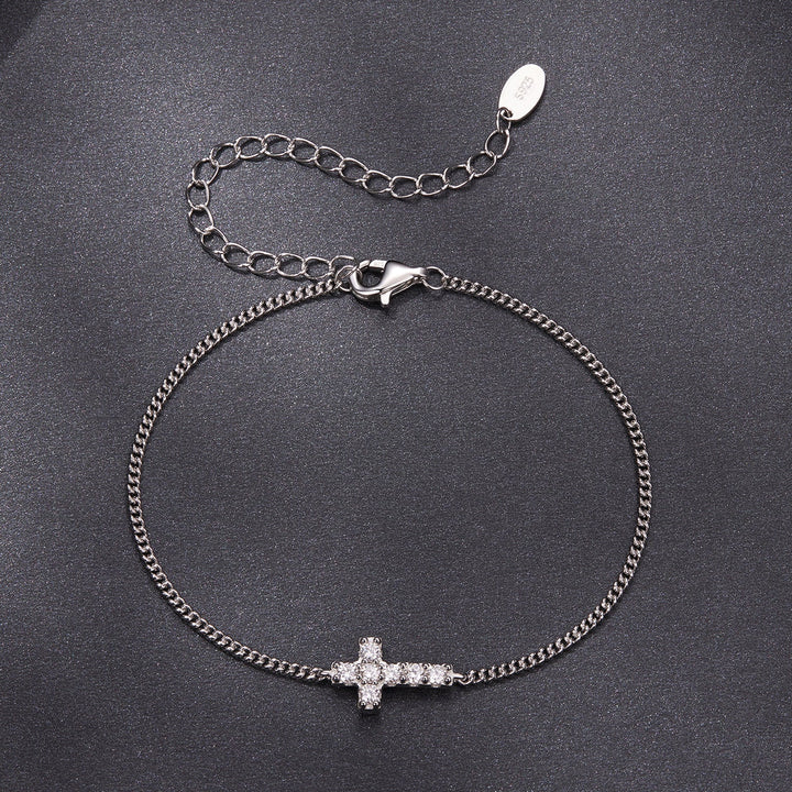 925 Sterling Silver Moissanite Bracelet 15+6cm, Plated White Gold, for Women