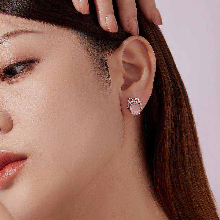 925 Sterling Silver White Gold Plated Earrings with Transparent Glass, 1.6x1.2cm for Women