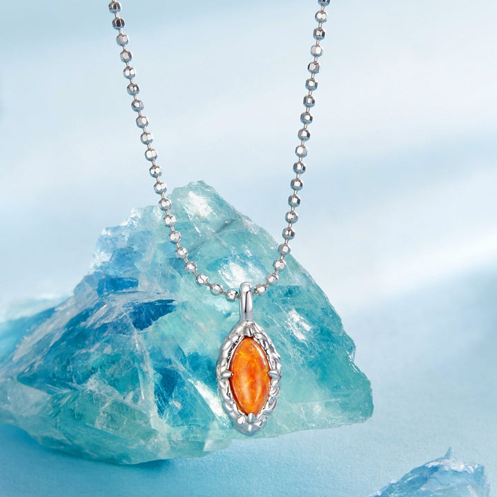 925 Sterling Silver Necklace with Synthetic Opal Pendant, 45cm, Plated White Gold for Women