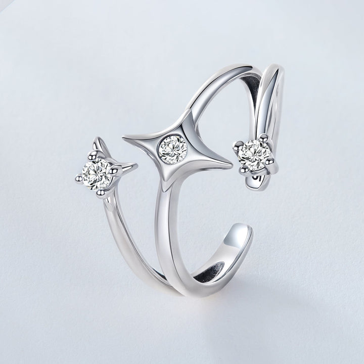925 Sterling Silver Oxidized CZ Ring with Pavé Setting for Women