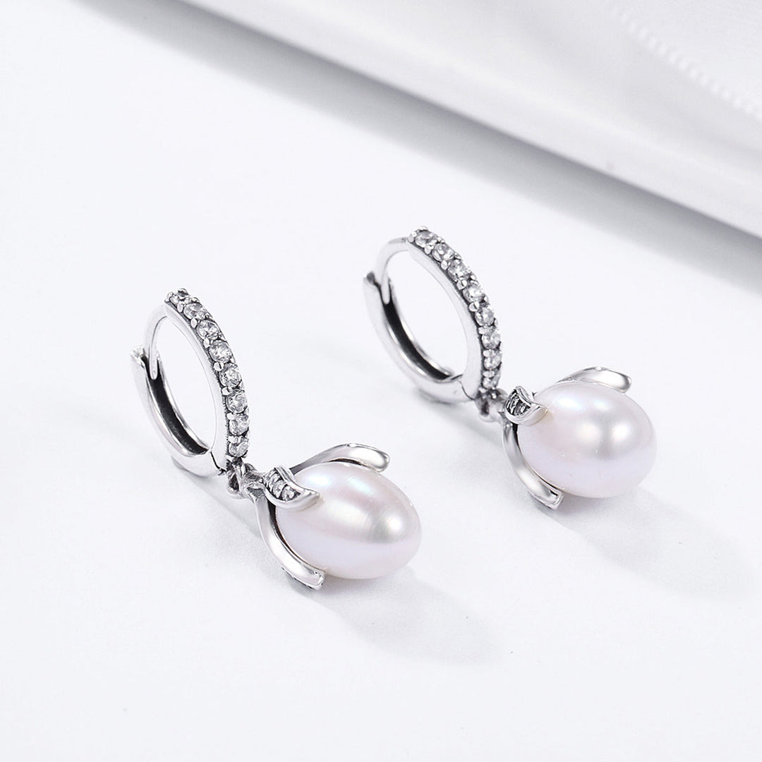 925 Sterling Silver Oxidized Silver Freshwater Pearl Earrings