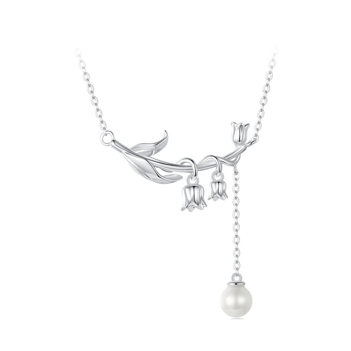 925 Sterling Silver Necklace with Quality Shell Pearl &amp; Platinum Plating, 380mm Length for Women