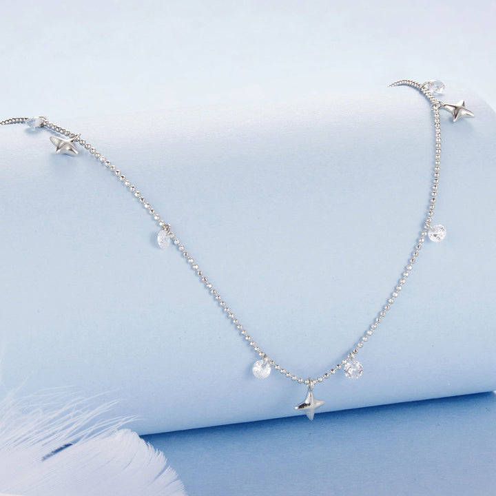 925 Sterling Silver Plated White Gold Pendant Necklace with CZ Charm for Women 38+6cm