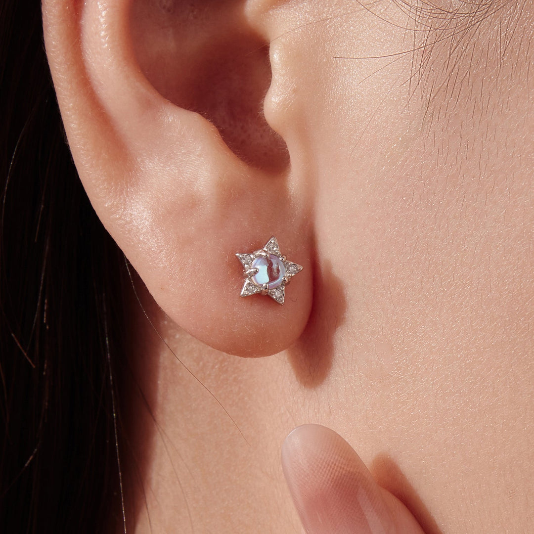 925 Sterling Silver White Gold Plated Moonstone &amp; CZ Earrings
