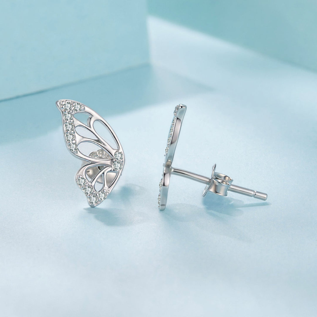 925 Sterling Silver White Gold Plated Pavé Set CZ Earrings - Small Size