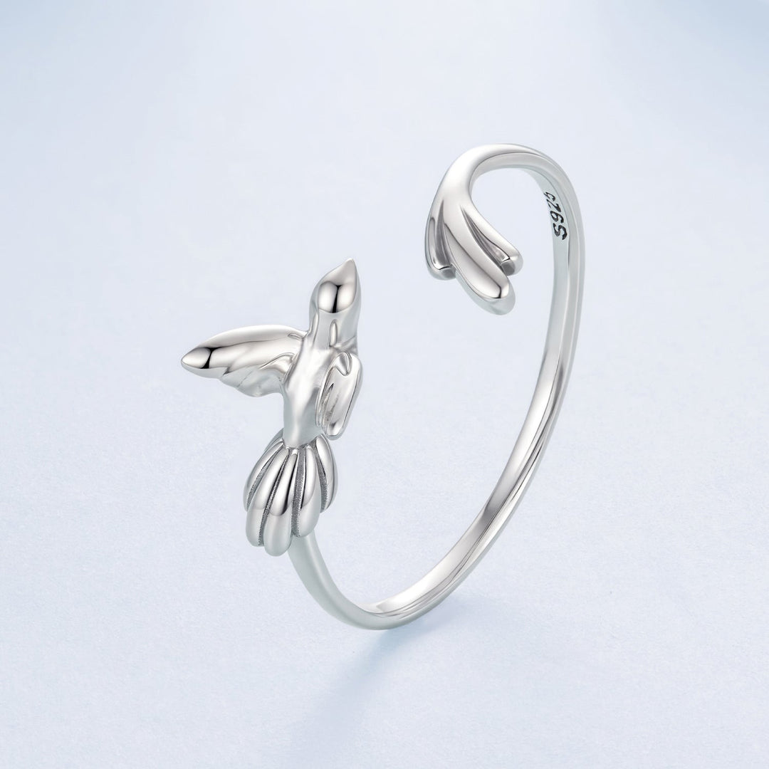 925 Sterling Silver Oxidized Silver Bird Ring for Women - 0.14cm Width, 0.7cm Bird Size